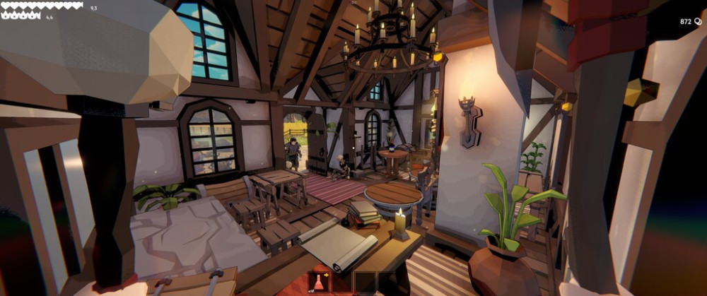 Current-build shop interior screenshot from Fell & Sell